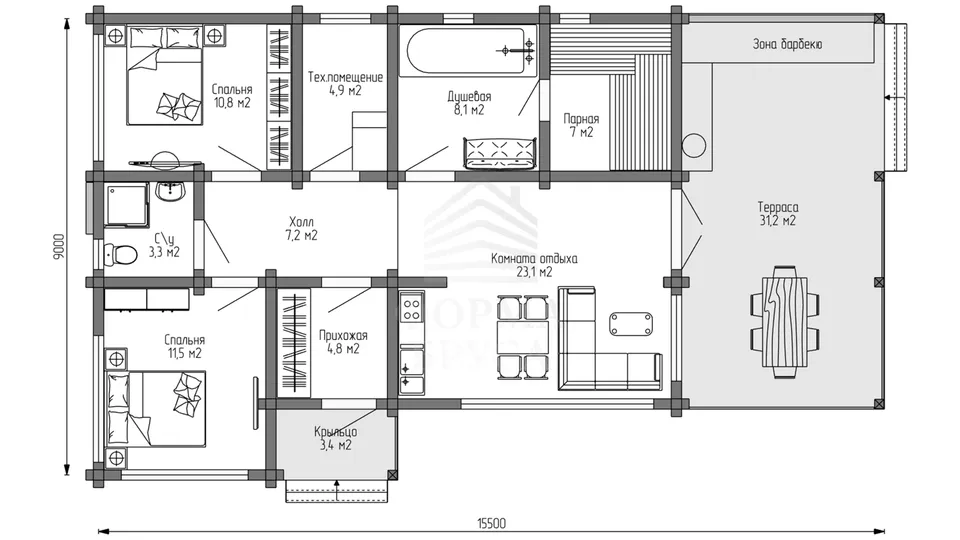 Планировка первого этажа - Комплект+