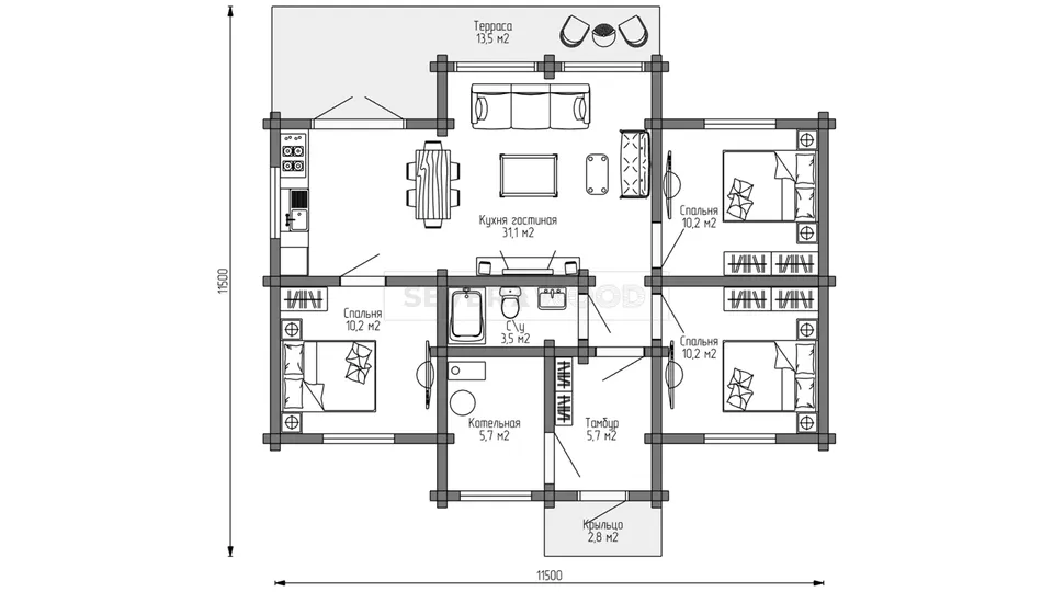Планировка первого этажа - Комплект+