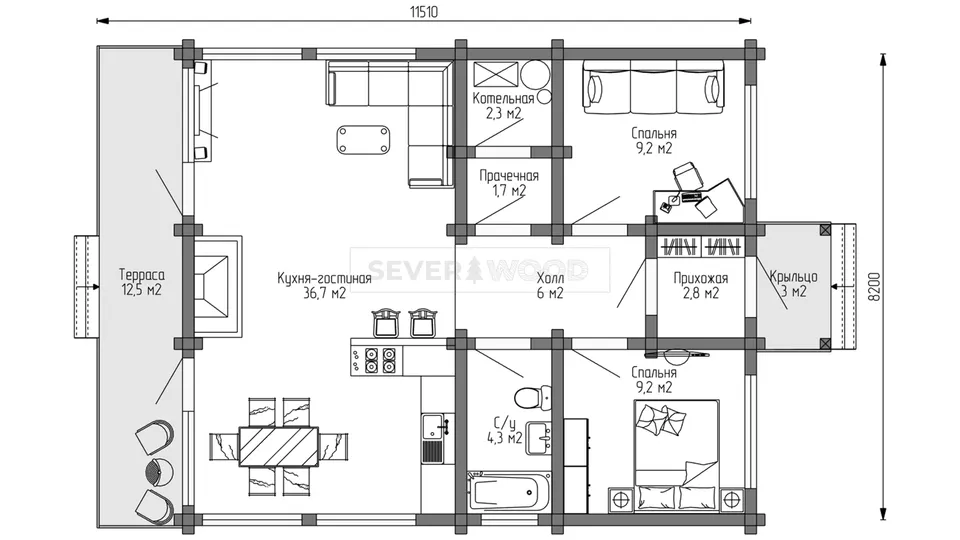 Планировка первого этажа - Комплект+