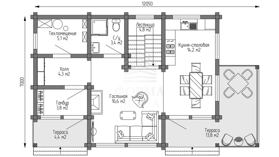 Планировка первого этажа - Комплект+